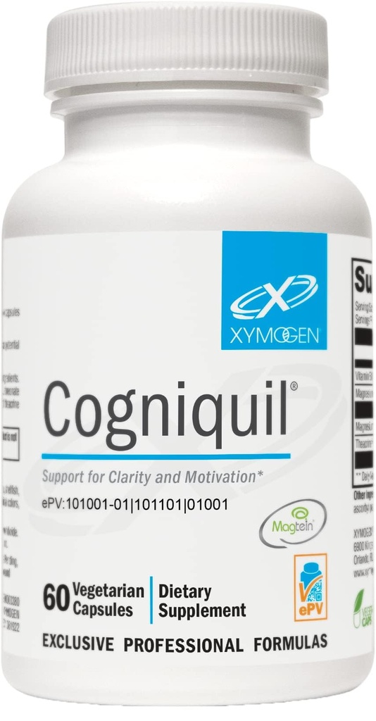 XYMOGEN Cogniquil - Støtte til Klarhed, Fokus, Motivation, Mental og fysisk energi - Magnesium L-Threonat til levering biotilgængelig Magnesium til The Brain, Theacrin + Vitamin B12 (60 kapsler)