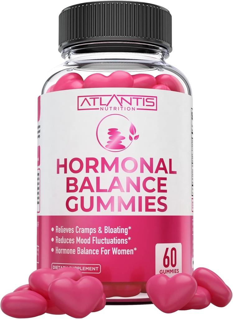 Atlantis Nutrition Hormonal Balance for Women & PMS Relief Gummies - Allierer kramper, Bloating, Mood Swings, Hot Flashs & Night Sweats - Cranberry, Dong Quai & Chasteberry Menstruel Cramp Relief