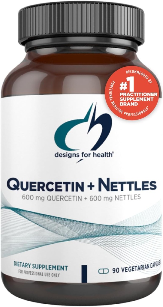 Design til sundhed Quercetin + Nettle Supplement - Nettle Leaf + Quercetin Kosttilskud med flavonoider - Kraftige antioxidanter til immunforsvar (90 Veganske kapsler)