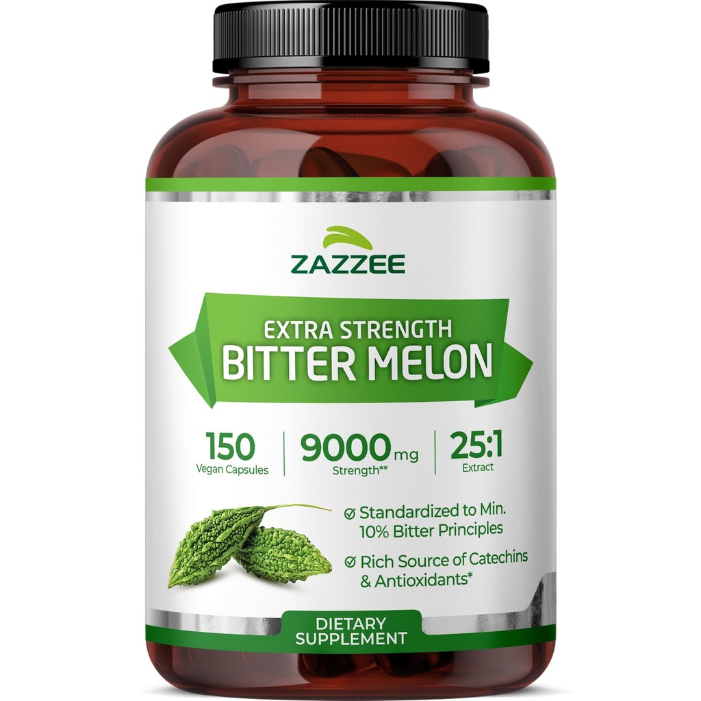 Zazzee Extra Strength Bitter Melon 25: 1 Extract, 9000 mg Strength, 10% Bitter Principper, 150 Veganske Kapsler, Standardiseret og koncentreret 25X Extract, 100% Vegetarisk, All- Natural og Non- GMO