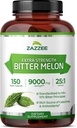 Zazzee Extra Strength Bitter Melon 25: 1 Extract, 9000 mg Strength, 10% Bitter Principper, 150 Veganske Kapsler, Standardiseret og koncentreret 25X Extract, 100% Vegetarisk, All- Natural og Non- GMO