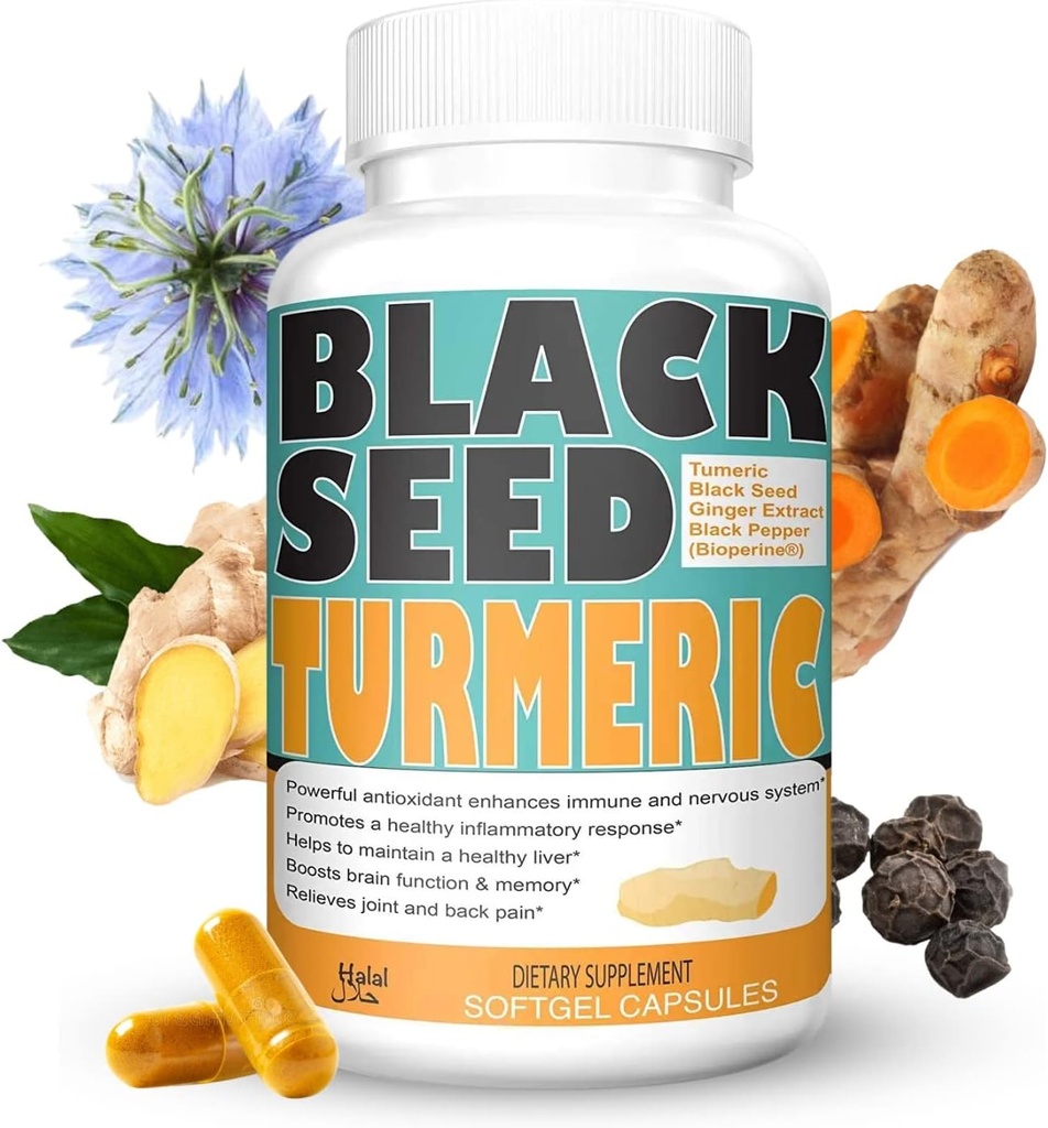 Gurkemeje 1350mg Curcumin 150mg Black Seed Powder 75mg Ginger Extract 50mg Black Pepper Fruit Extract 10mg Bioperine 60 Veggie Count Capsules by Sweet Sunnah