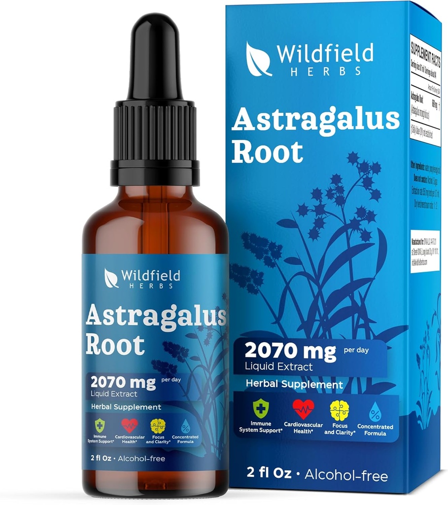 Astragalus Herb Extract Drops 2000mg (Astragalus membranaceus) Herbal tillæg Absorber Bedre end kapsler, 1 måned Tilgang, 84 Servering, Alkohol- Free Tincture - 2 Oz, Pack of 1