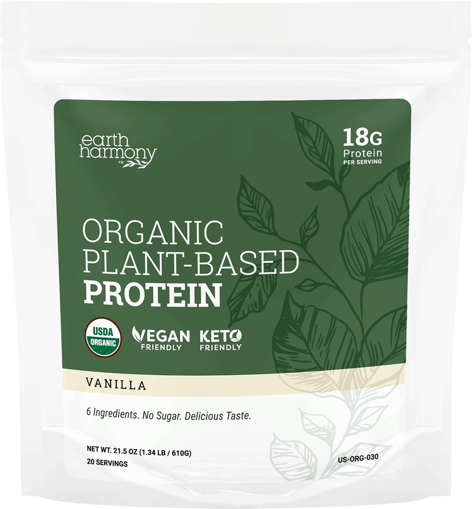 Organic Plant Protein Powder Vanilla, Organic Protein Powder for Women and Men, Pumpkin & Pea Protein Powder Vegan, Gluten Free, Plant Based Protein Shakes, 18g - 21,5 Oz