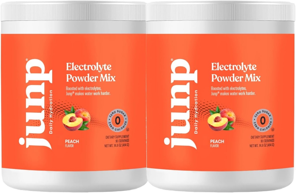 JUNP Electrolytes Powder No Sugar No Carbs - Orchard Fresh Juicy Peach Drink Mix - Kalium & Salt Electrolyte Hydration Powder Zero Calorie Sugar Free Electrolyte Powder, Keto Friendly, 180 Servering
