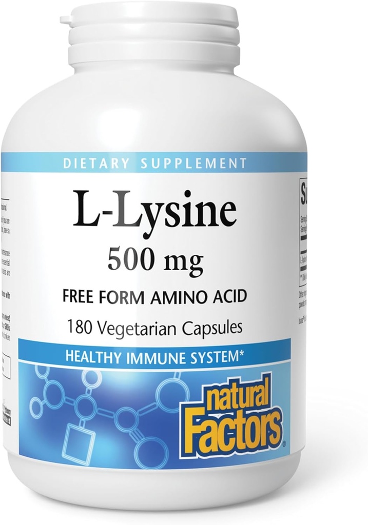 Naturlige faktorer, L- Lysin 500 mg, 180 vegetariske kapsler