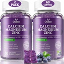(2 Pack) OALSE Calcium Magnesium Zinkgummier med vitamin D3 & K2- Høj Absorption Magnesium Glycinat- Muskler, Immun- & Søvnstøtte - Sukker Fri- Blåbær Aromati- 120 Tæller