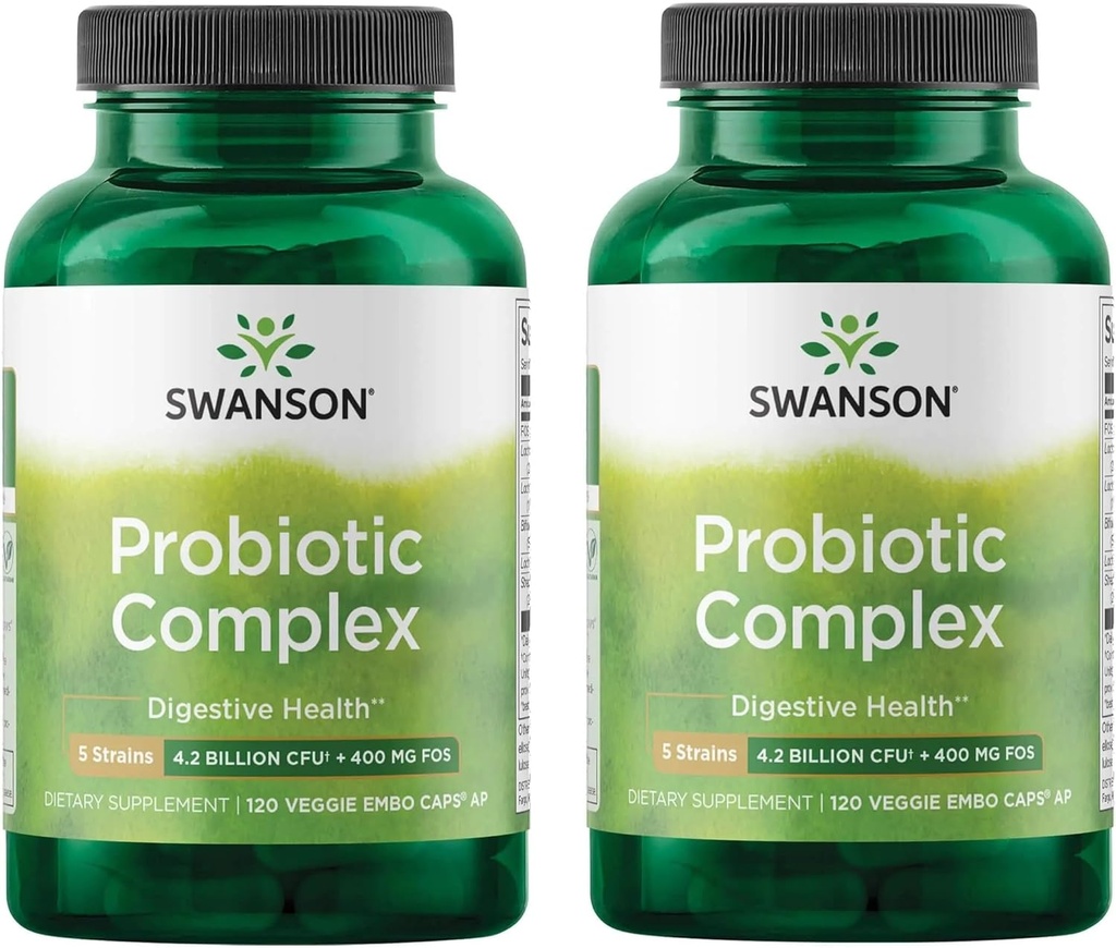 Swanson Probiotisk Kompleks 4. 2 Millioner CFU 5- Strain fordøjelig sundhed Fedt Metabolisme Satiety Prebiotisk FOS Complex Supplement 120 Veggie DRcaps (2 Pack)