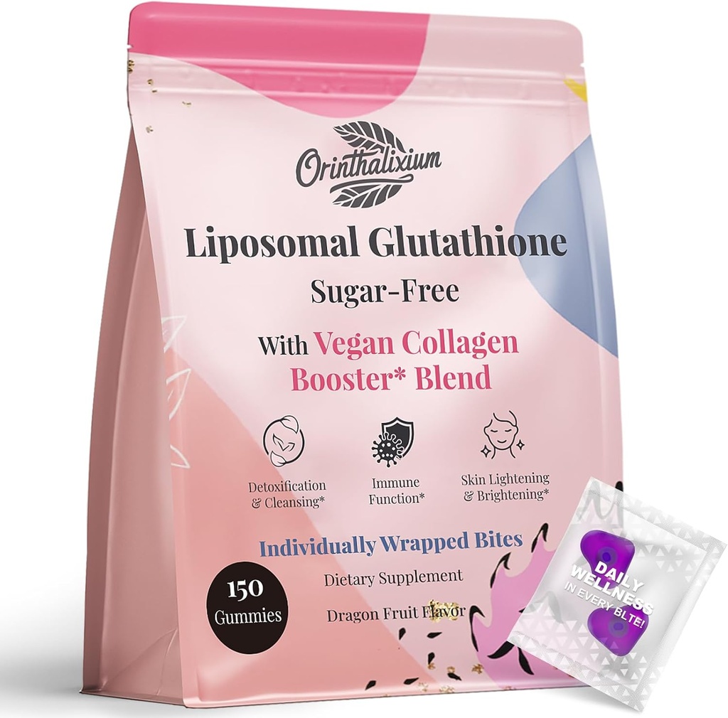 Liposomal Glutathione Gummies 1000MG - Sugar Free Reduceret L- Glutathion med C-vitamin & Vegan Collagen - Antioxidant & Skin Wellness - 150 Tæl