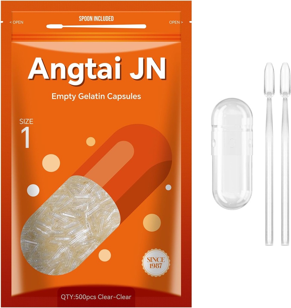 Kapsler Størrelse 1 Tom Gelatine Pil Gel Caps Pure Bovine Clear (500 Greve) Gluten Free, Non- GMO, Halal Certified Filling Kit med 2 skeer til selv dine egne kosttilskud