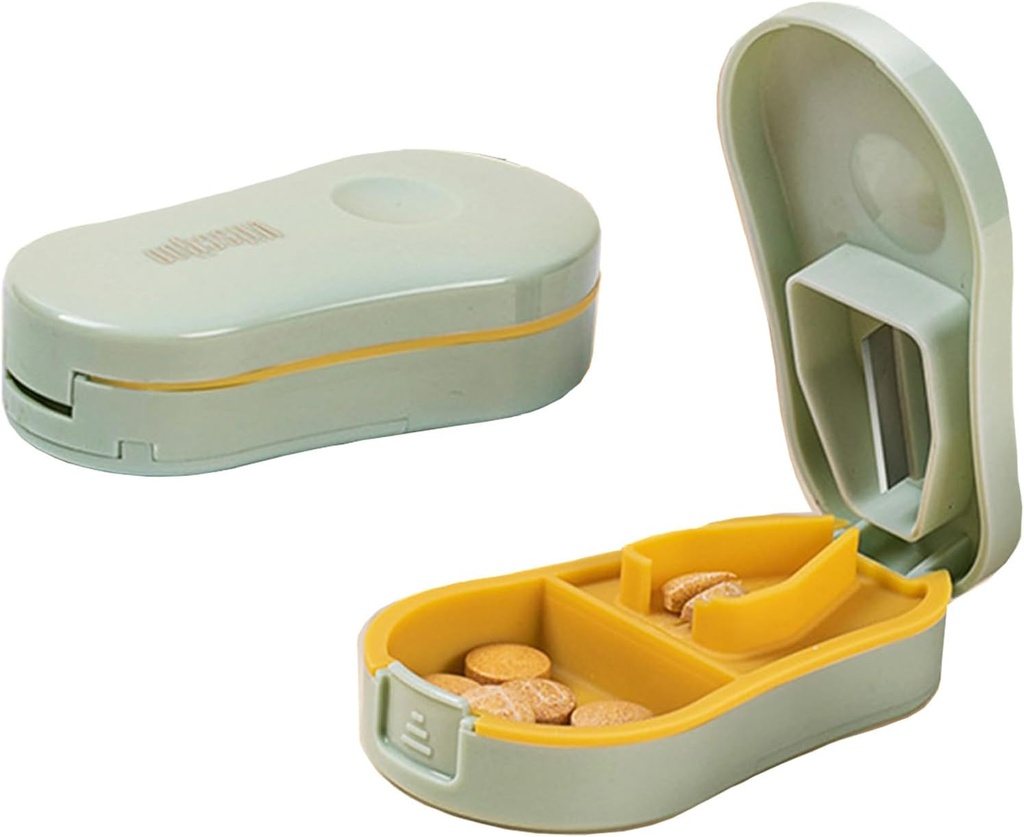 Light Green Small Pill Cutter Splitter with Centering Device for Small and Tiny Pills, Cuts Vitamins Tablets, Portable Exquisite Pill Crusher for Purse Pocket