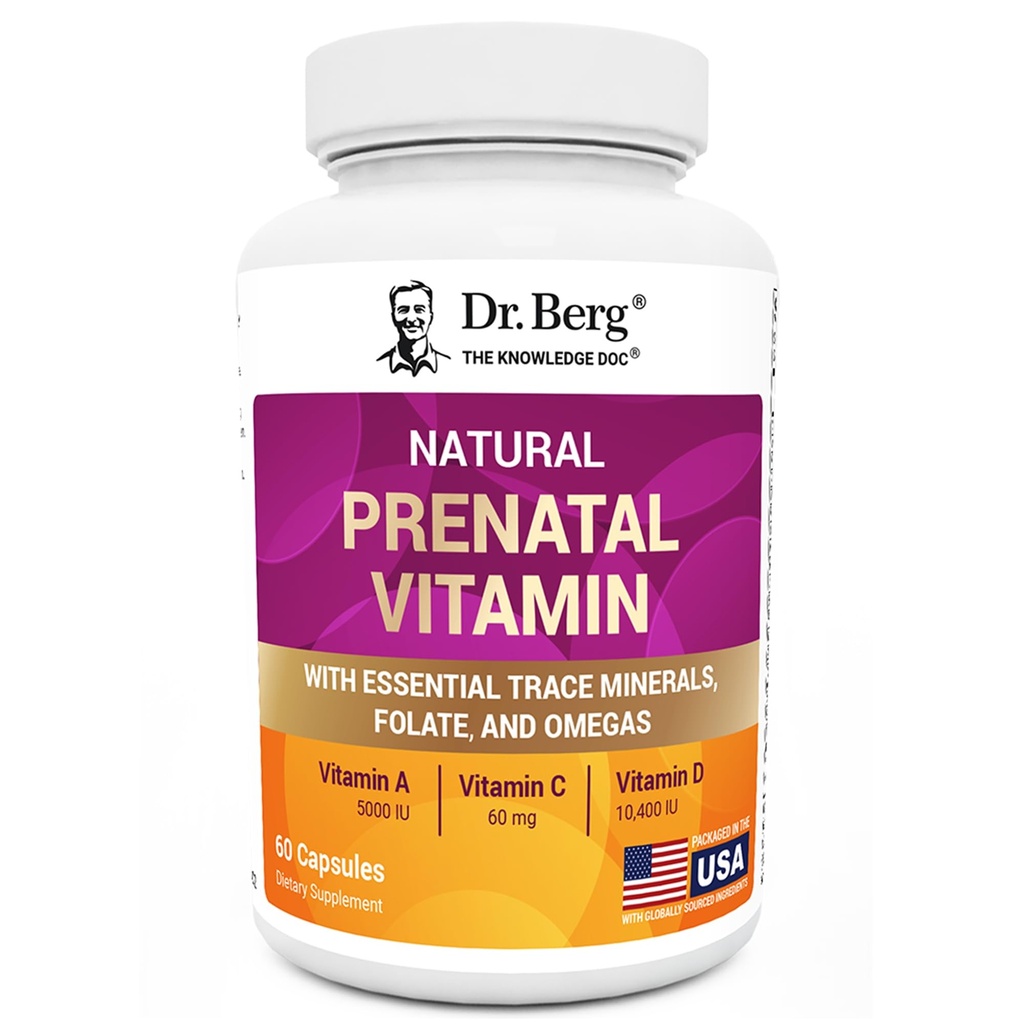 Dr. Berg Naturlige Prenatale Vitaminer for Kvinder (Gravid & Sygeplejerske) - Prenatale Vitaminer med Folate, Vitaminer, Mineraler, Omegas, & 11 Kraftige Superfoods - Kvinder Prenatal Multivitamin - 60 Kapsler