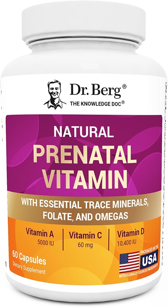 Dr. Berg Naturlige Prenatale Vitaminer for Kvinder (Gravid & Sygeplejerske) - Prenatale Vitaminer med Folate, Vitaminer, Mineraler, Omegas, & 11 Kraftige Superfoods - Kvinder Prenatal Multivitamin - 60 Kapsler