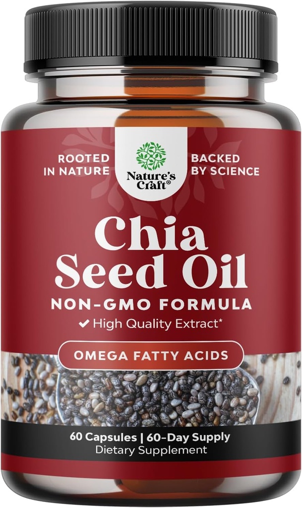 Chia Seed Oil supplement til vægttab og energi naturlige superfood Protein Metabolisme Booster for mænd og kvinder - Tryptophan Antioxidant Vitaminer Omega 3 Fedtsyrer 60 Servering pr Container