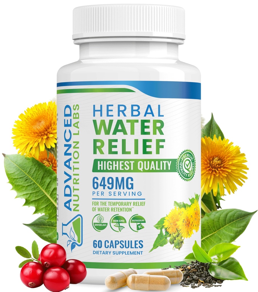 Urtevand Relief Diuretic Vand piller til vandretention, Bloating, Hævede ben, Fødder - Mælkebøtte Extract Supplement - Vand retention Tab - Diuretika for kvinder & mænd - 60 kapsler