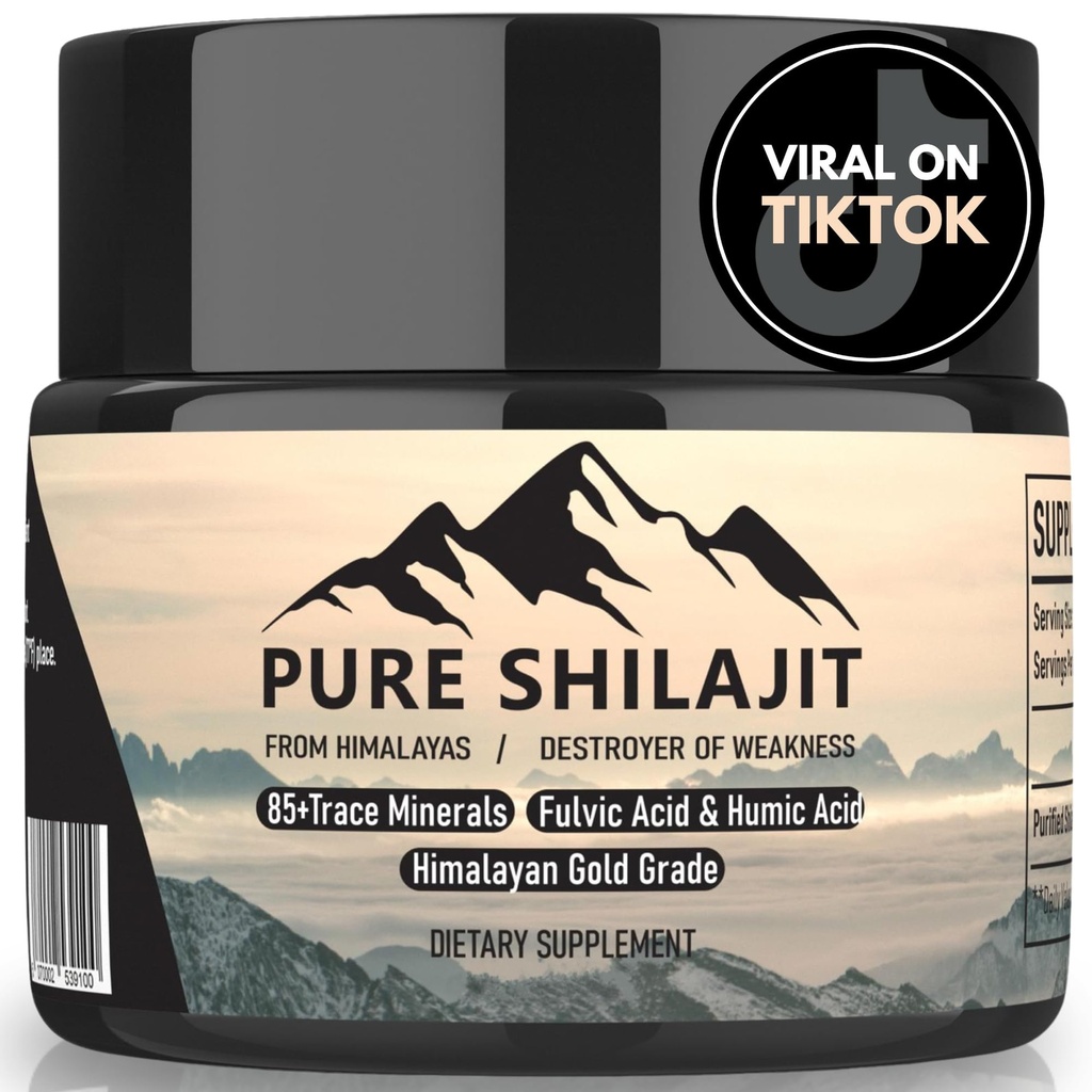 Himalayansk harpiks til mænd og kvinder, organisk naturligt supplement med 85 + spor mineraler + Humanic Acid, høj potens giver energi, styrke & immunitet (30g Ny)