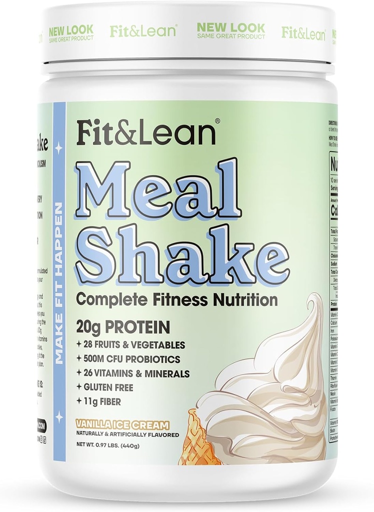 Fit & Lean Meal Shake, Fat Burning Meal Erstatning, Protein, Fiber, Probiotika, Vanilla, 1lb, 10 Servere pr Container