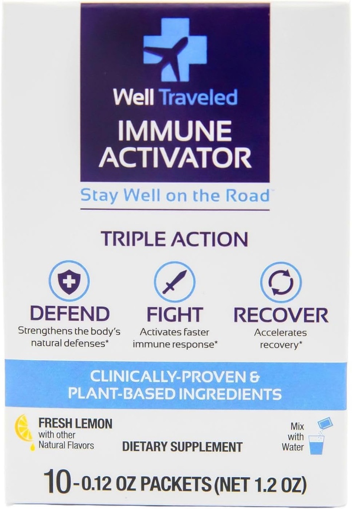 Godt omrejsende immunaktivator, Natural Drink Mix til immunforsvar & Gut Health, Prebiotika, Postbiotika, C-vitamin, D-vitamin, zink, Ingen tilsat sukker, videnskab Bakket, Lemon Flavor, 10 Greve