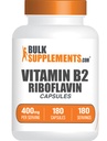 Bulkaddiments.com Riboflavin kapsler - vitamin B2 400 mg, Riboflavin 400mg - Essential B Vitamin, Gluten Free, 1 Kapsel per servering, 180 Kapsler (pakke med 1)