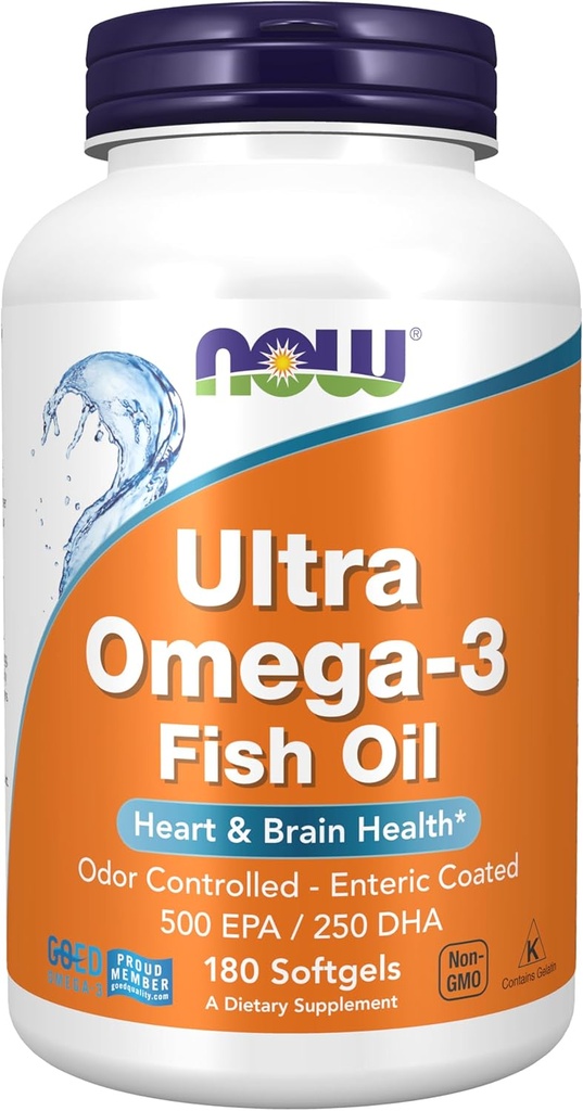 Now Foods Supplements, Ultra Omega-3 Molekulært Destilleret og Enteric Coated, 180 Softgels