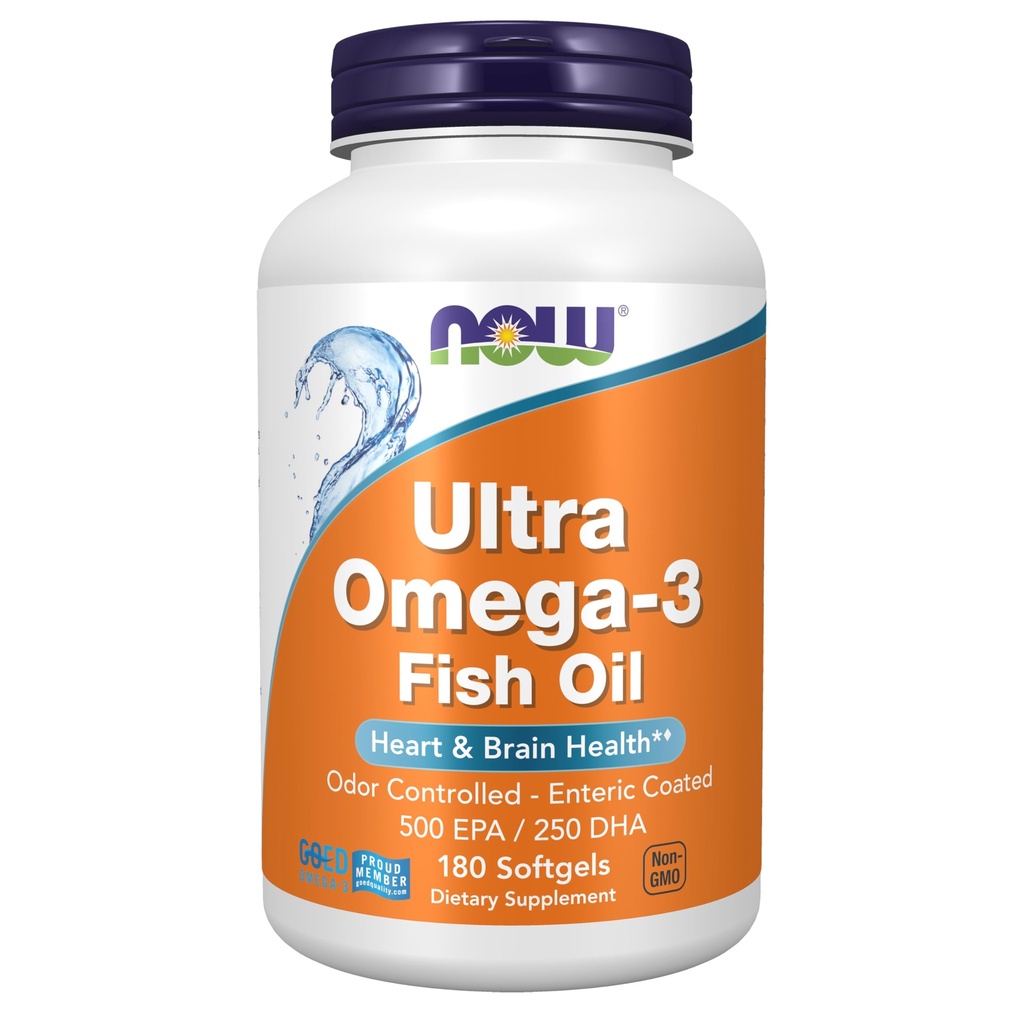 Now Foods Supplements, Ultra Omega-3 Molekulært Destilleret og Enteric Coated, 180 Softgels