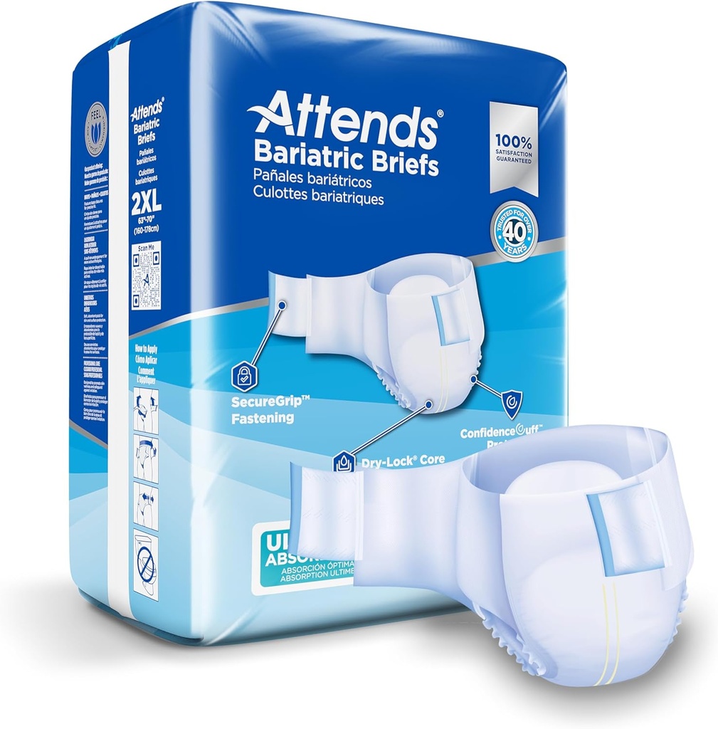 Deltager Bariatric Incontinence Disponible Briefs, XX- Large, 63 "-70" Waist med Tab Lukninger, Ultimate Absorbence og Lækage Beskyttelse, 48kt sag