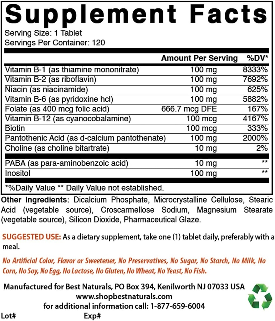 Bedste Naturals B- 100 Complex & Magnesium oxide 500 mg