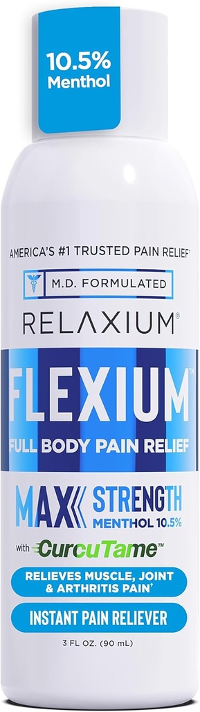 Relakium Flexium Instant Spray til smerte, Max Strength med 10,5% menthol & CurcuTame, understøtter muskler, fælles og arthritis Smerte Relief, 3 FL oz. (90 ml)
