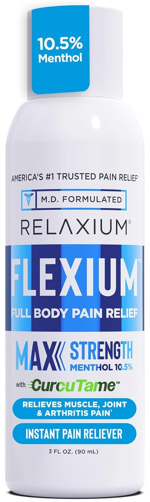 Relakium Flexium Instant Spray til smerte, Max Strength med 10,5% menthol & CurcuTame, understøtter muskler, fælles og arthritis Smerte Relief, 3 FL oz. (90 ml)
