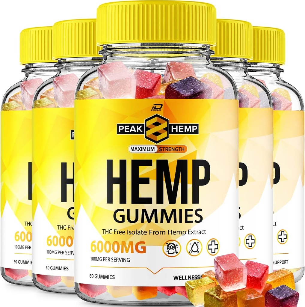 Peak 8 Hamp Gummies - med Hamp Seed Uddrag Peak Otte Hamp Gummies Tinnitus Herbal Support, Sundhed og Wellness Support, Alle naturlige Peak Hamp Gummies (5 Pack - 300 Gummies)