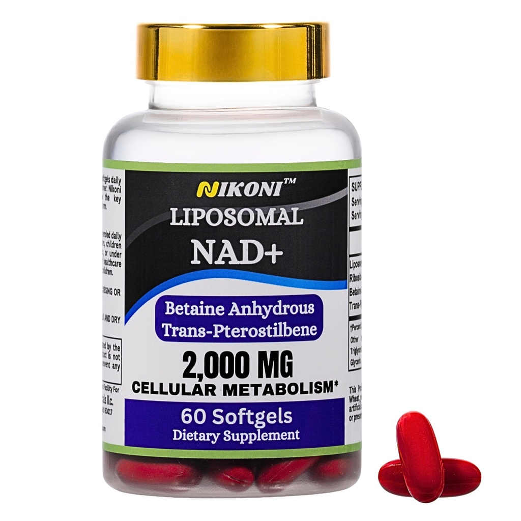 Nikoni Liposomal NAD + 2000 mg med TMG og Pterostilben, understøtter sund Aging- 60 Softgels