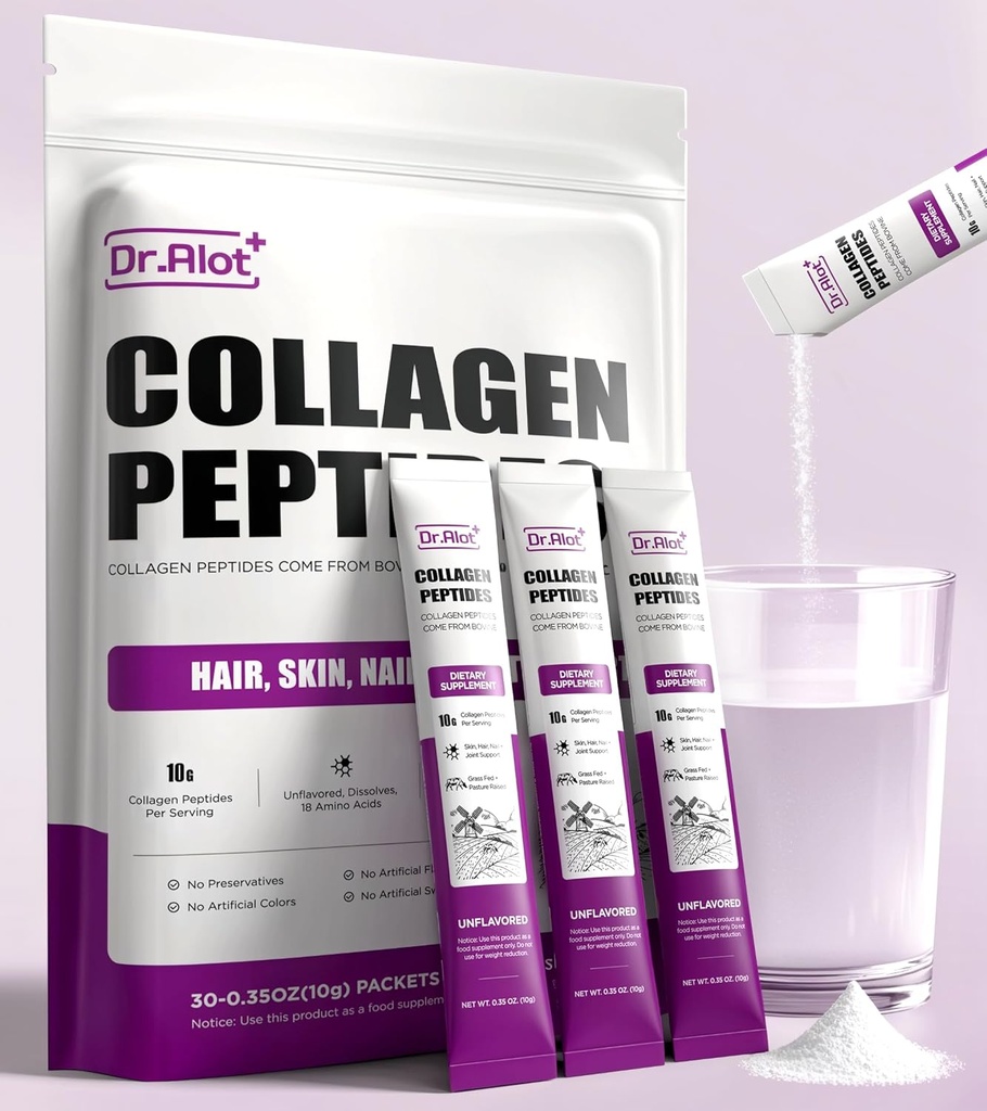 2X Boost Collagen Peptider pulver til hud hårnegl Joints Sundhed, Ultra High Absorption Collagen pulver med hydrolyseret type 1 & 3 + VC, Unflavored Collagen Kosttilskud til kvinder & mænd, 30 Servering