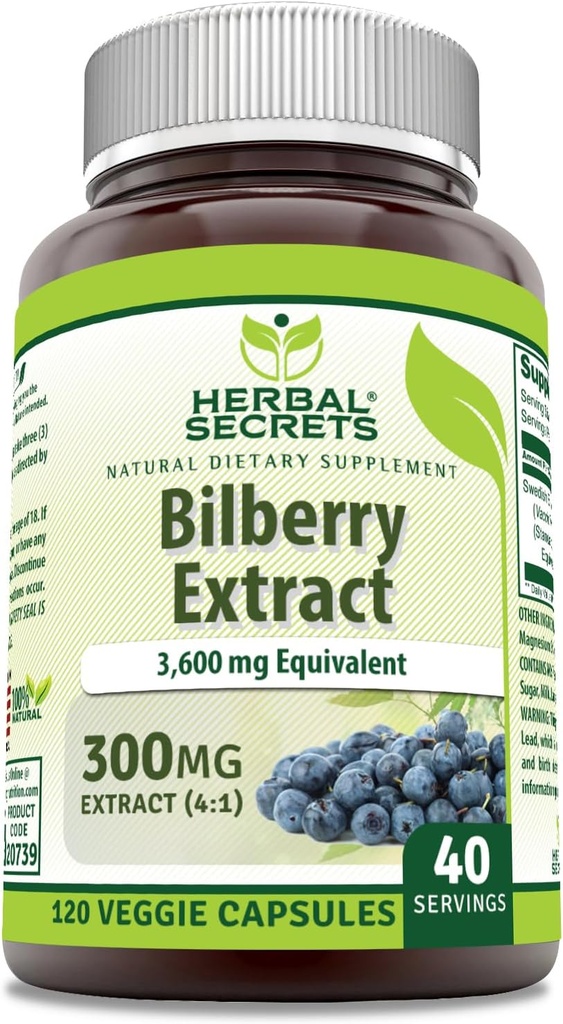 Herbal Secrets Bilberry Extract 300 Mg- 124; 4: 1 Extract (3600 mg Ækvivalent)