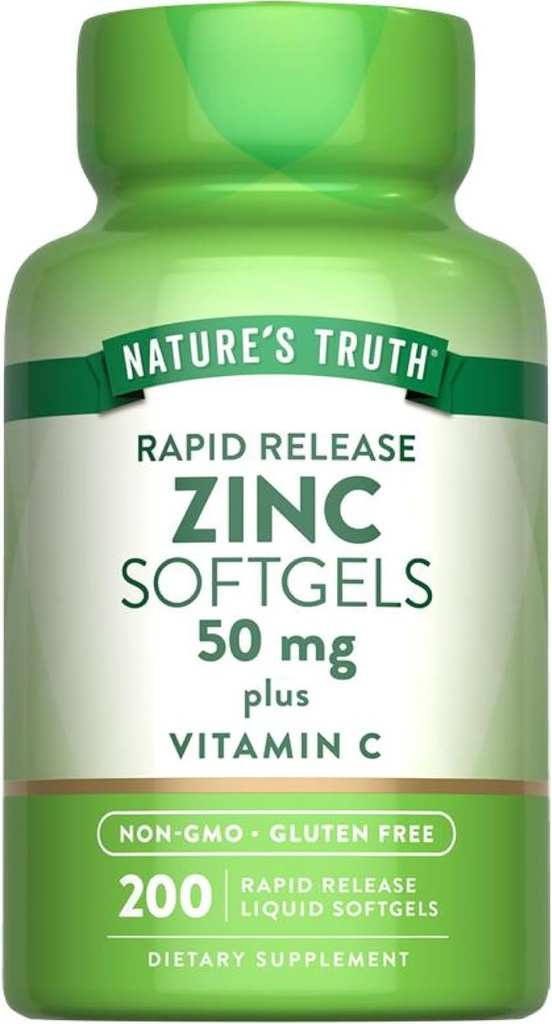 Nature 's Truth Zink 50mg Supplement # 124; med C-vitamin # 124; 200 Liquid Softgels # 124; Non- GMO & Gluten Free