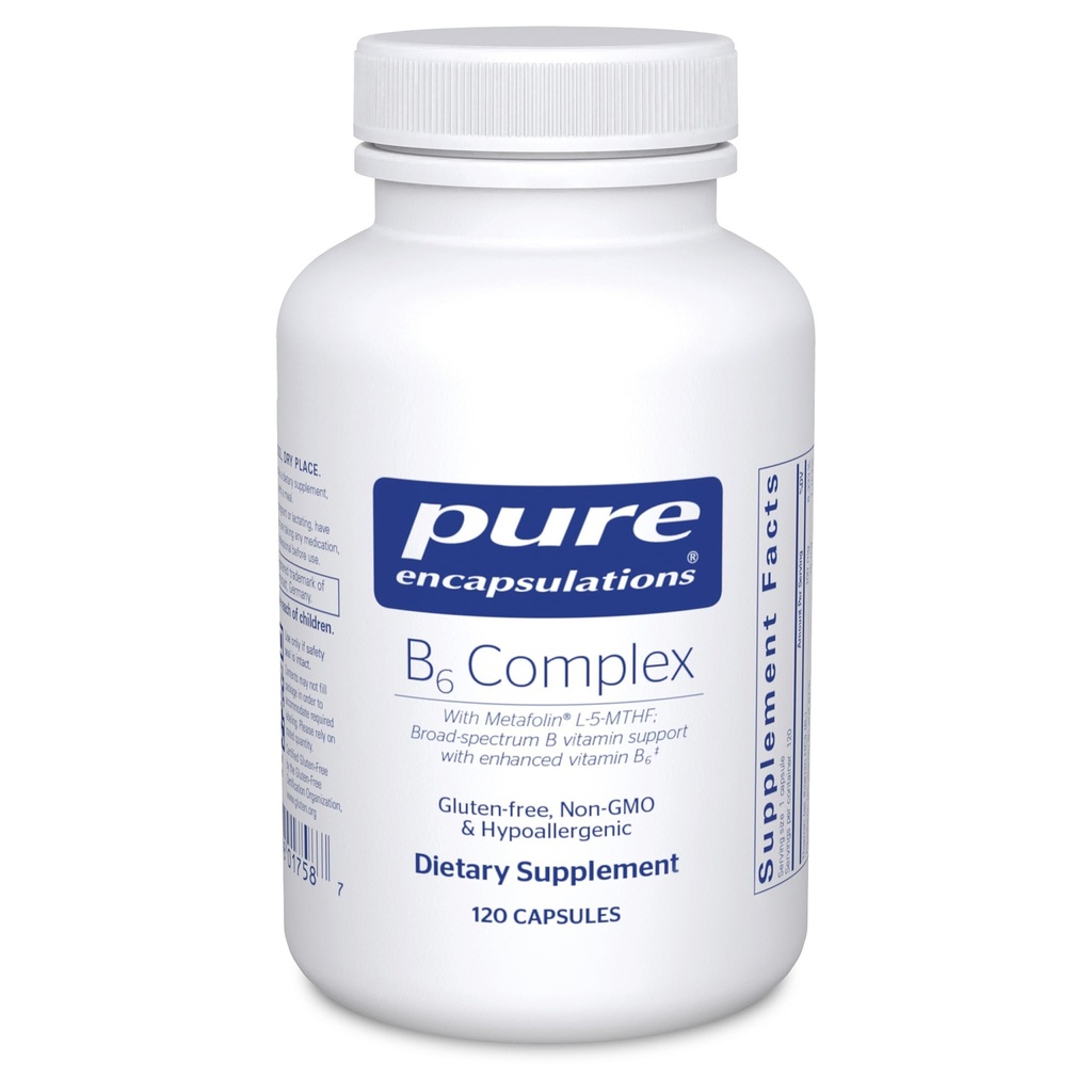 Ren indkapsling B6 Complex - Understøtter nervesystem og hjerne sundhed * - Inkluderer B vitaminer - Indeholder berigede vitamin B6 - Non-GMO & Gluten Free - 120 kapsler
