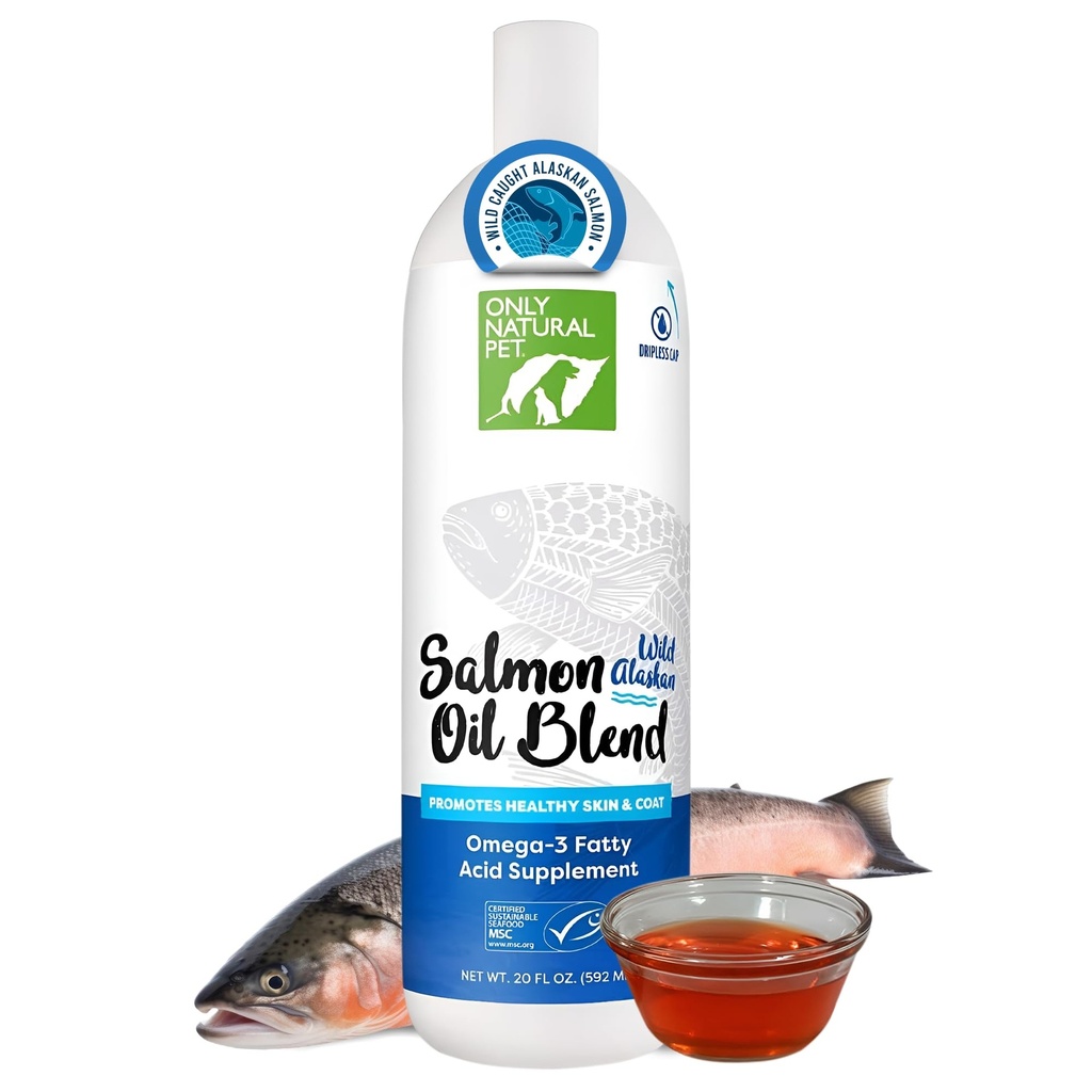 Kun Natural Pet Wild Alaska Salmon Oil for Dogs & Cats - Omega 3 & 6 flydende kosttilskud til kæledyr - EPA & DHA Fish Oliils, Alle naturlige fælles støtte, Fremme sund hud, Coat & Heart - 20 Fl Oz