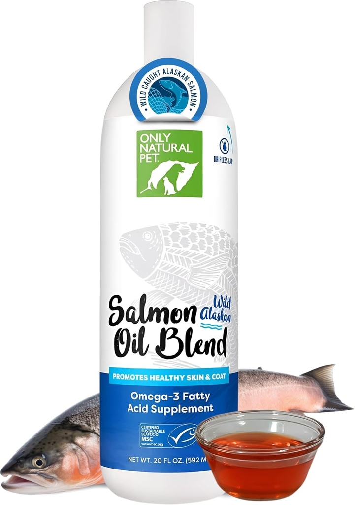 Kun Natural Pet Wild Alaska Salmon Oil for Dogs & Cats - Omega 3 & 6 flydende kosttilskud til kæledyr - EPA & DHA Fish Oliils, Alle naturlige fælles støtte, Fremme sund hud, Coat & Heart - 20 Fl Oz