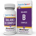 Superior Source Balance B Complex - Energy Support Supplement med folinsyre & B Vitaminer - Understøtter hjerte & Muskelsundhed - B vitamintilskud Immunsundhed - 60 Instant Opløs tabletter