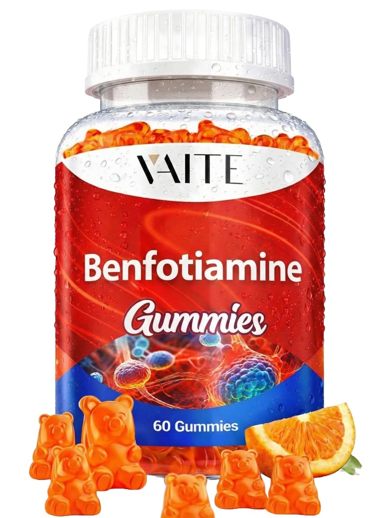 Benfotiamin 320mg Gummies med 45 mg L- Leucin Supplement: Essential Vitamin B1 kompleks for mænd og kvinder, non-GMO, Vegan & Gluten- Free - Understøtter Metabolisme, Energi & Nervesystemet sundhed