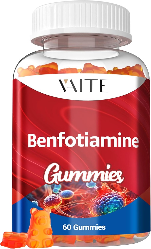 Benfotiamin 320mg Gummies med 45 mg L- Leucin Supplement: Essential Vitamin B1 kompleks for mænd og kvinder, non-GMO, Vegan & Gluten- Free - Understøtter Metabolisme, Energi & Nervesystemet sundhed