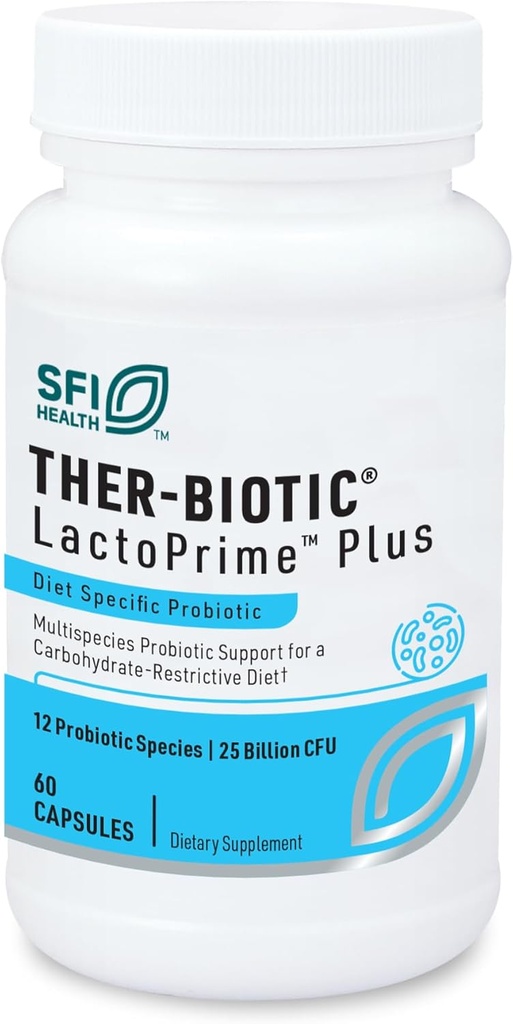 Klaire Labs SFI Health Ther- Biotic LactoPrime Plus - Lactobacillus og Bifidobacterium Probiotika til fordøjelse - Daglig Probiotisk for mænd og kvinder til Carb- sensitive personer (60 kapsler)