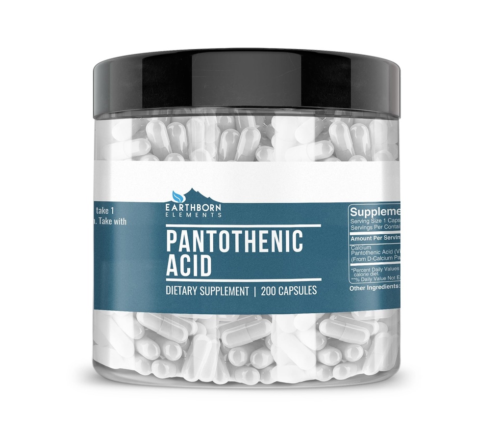 Earthborn Elements Pantothensyre 200 kapsler, Pure & Ufortyndet, Ingen tilsætningsstoffer