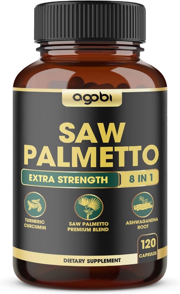8in1 Saw Palmetto Prostate Support med Ashwagandha, gurkemeje, Ingefær, Nettle Leaf, Holy Basil & Mere - 120 Veganske kapsler til 2 måneder