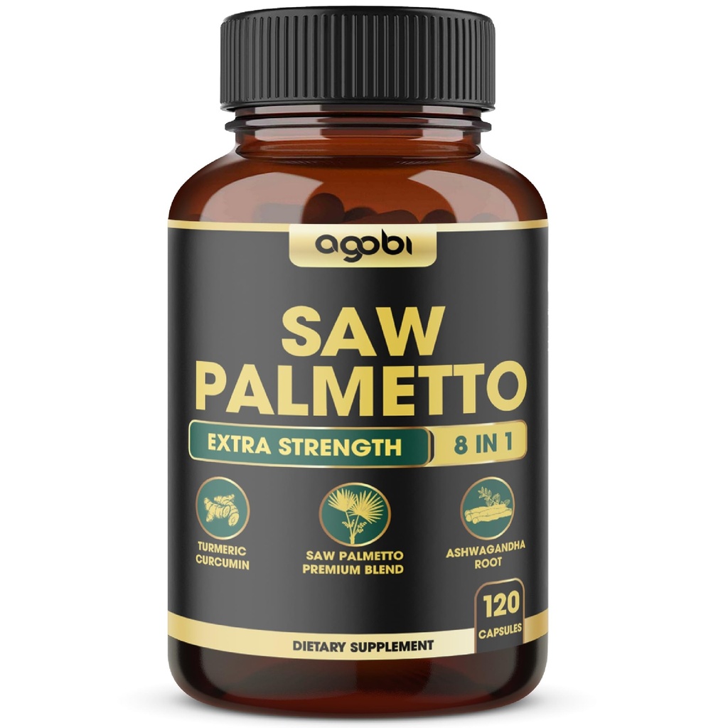 8in1 Saw Palmetto Prostate Support med Ashwagandha, gurkemeje, Ingefær, Nettle Leaf, Holy Basil & Mere - 120 Veganske kapsler til 2 måneder