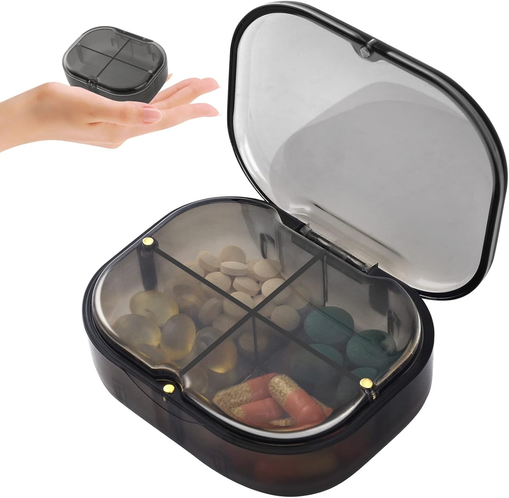 Daily Pill Organizer, 4 Compartments Bærbar Pill Box med Fugt- Proof Design, Cute Medicine Organizer til at holde Vitamin, Fish Oil, Kosttilskud og Medicin