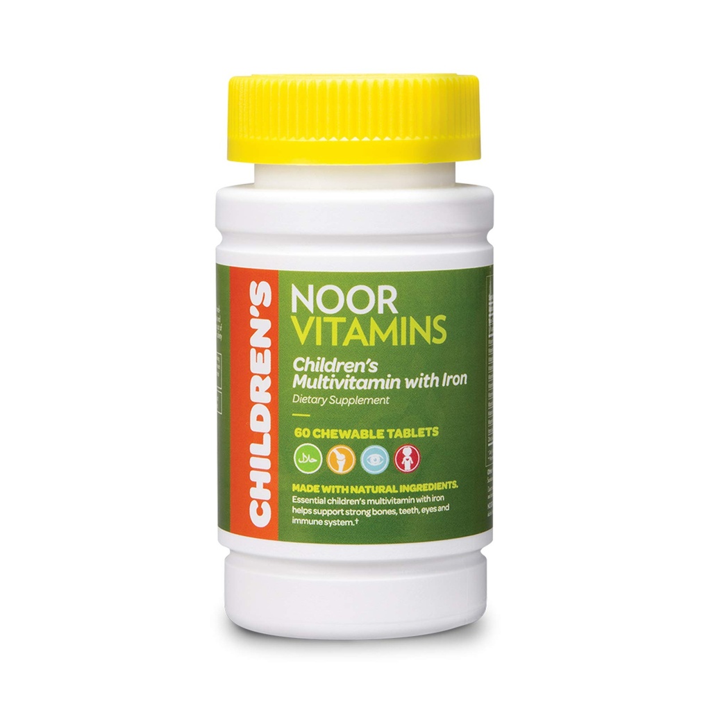 Noor Vitaminer Halal Kids Multivitamin Chewable: Væsentlige Vitaminer til immun, Knogler & Øje Sundhed med jern - Ikke GMO & Gluten Free - Halale Vitaminer 60 Greve (2 måneder Tilgang)