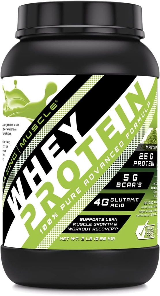 Amazing Muscle 100% Whey Protein Powder * Avanceret formel med Whey Protein Isolere som en primær ingredient sammen med Ultra Filtret Whey Protein Koncentrat (Japansk Matcha, 2 Lb)