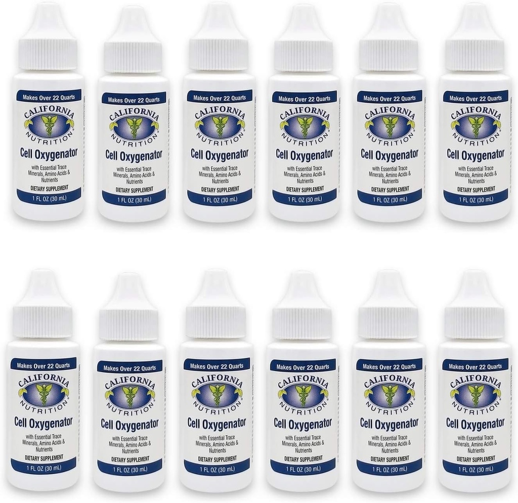 Cell Oxygenator 1 Fl Oz flaske (pakke med 12), Cell Food Concentrate Liquid Oxygen Water Drops, Nutritional Dietary Supplement, Suport Immunsystem, Amino Acids & Trace Minerals