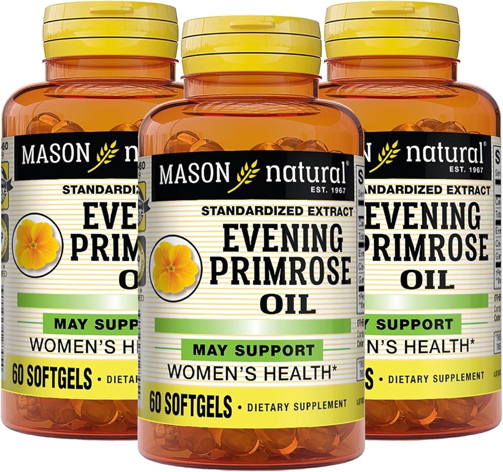 MASON NATURAL Aften Primrose Oil Softgels, 3 Month Supply, May Support Women 's Healh, 3 Pack (1 Måned per flaske)