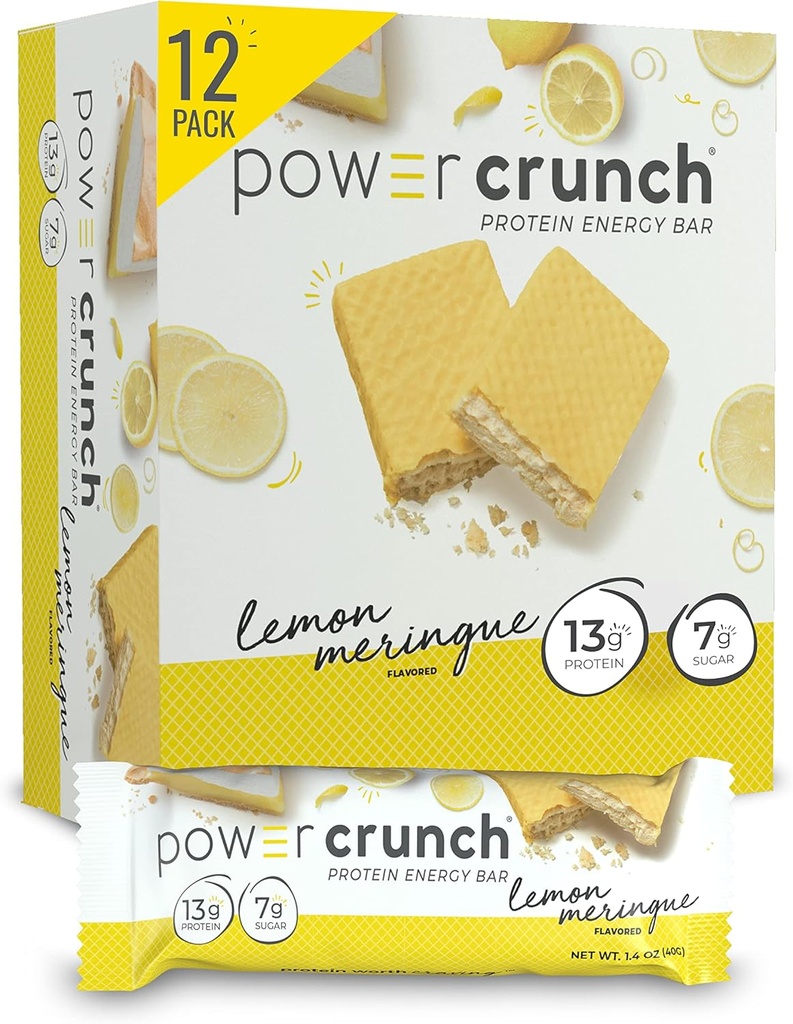 Power Crunch Protein Wafer Bars, High Protein Snacks med lækker smag, Lemon Meringue, 1.4 Ounce (12 Greve)